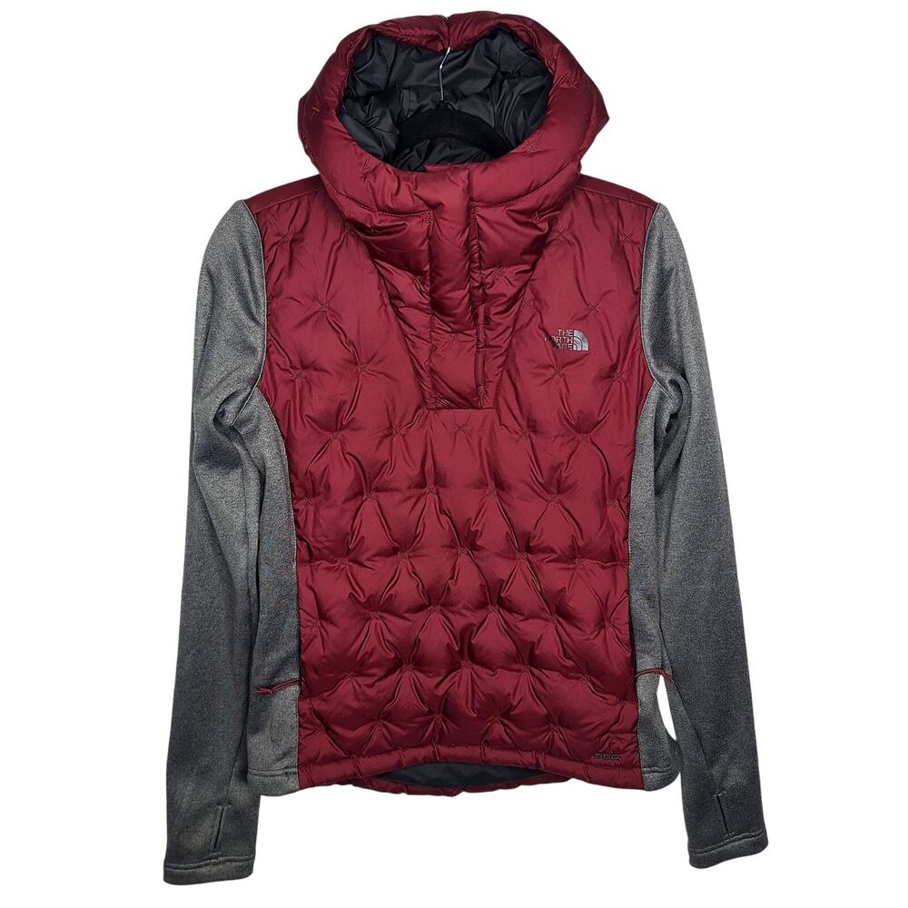 The North Face Mash-Up Pullover Jacket Women 550 Down S Quilted Hooded Zinfandel